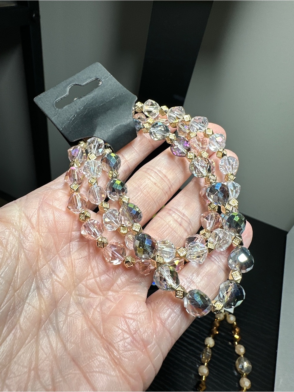 Crystal Beaded Multi-Strand Necklace - Pink and Clear